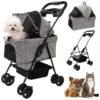 Portable Dog Stroller with 4 Wheels Oxford Cloth Comfortable Small Medium Cats Dogs