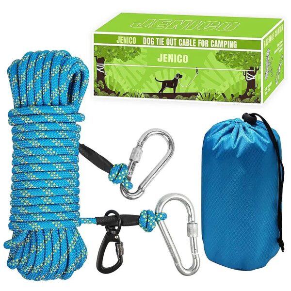 Portable Dog Tie Out Cable for Camping and Outdoor Events with Reflective Material