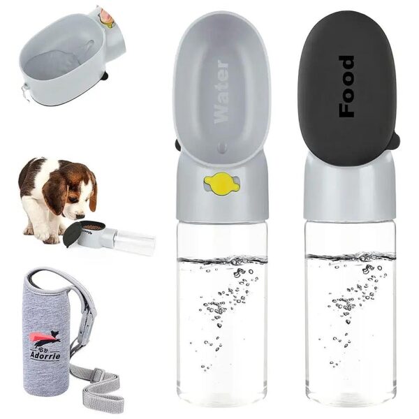 Portable Dog Water Bottle with Food Storage and Bowl for Puppy Walking and Hiking