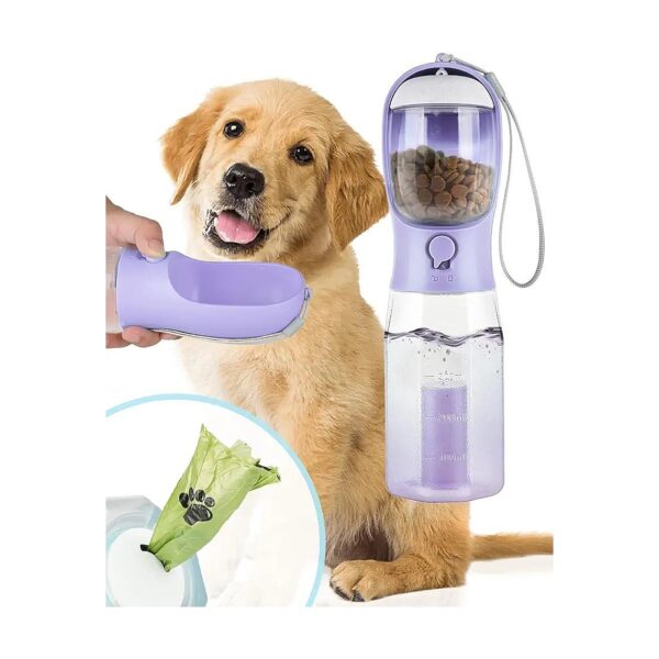 Portable Dog Water Bottle with Poop Bag and Feeder for Walking Hiking Camping