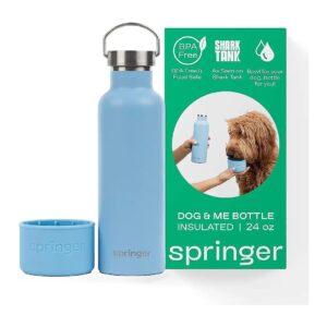 Portable Dog and Owner Water Bottle Bundle with Insulated Container and Silicone Boot