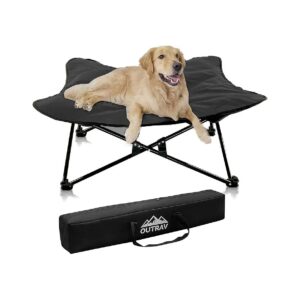 Portable Elevated Pet Bed with Padded Cushion Canopy for Large and Small Pets