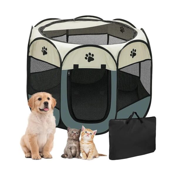 Portable Foldable Dog Playpen with Removable Zipper Top for Indoor and Outdoor Use