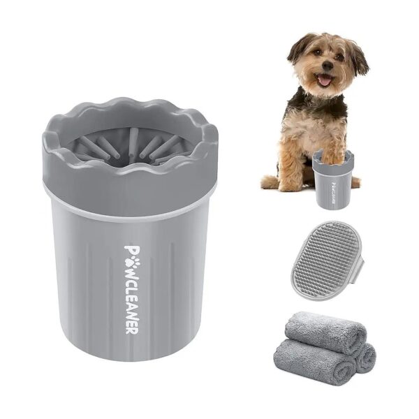 Portable Grey Silicone Dog Paw Cleaner for Small Breed Dogs