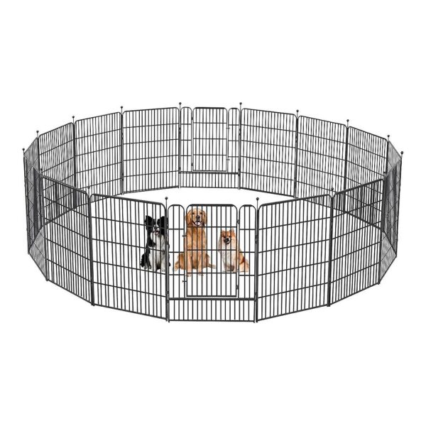 Portable Metal Dog Pen 40Inch Height with 16 Panels and Stakes for Indoor Outdoor Use