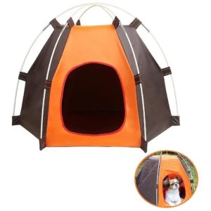 Portable Pet Camping Tent House Coffee Color for Cats Dogs Small Animals Outdoor Play