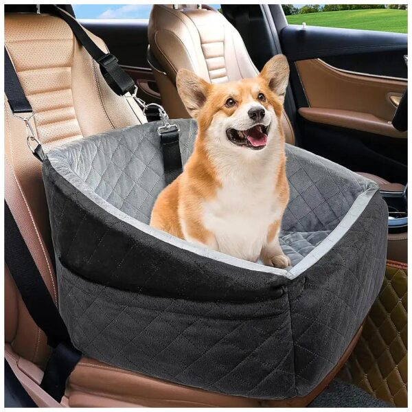 Portable Pet Car Seat with Storage Compartments and Safety Belt for Small Dogs