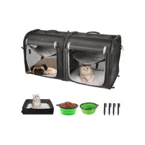 Portable Pet Carrier with Storage Bag and Carrying Straps for Medium Dogs and 2 Cats