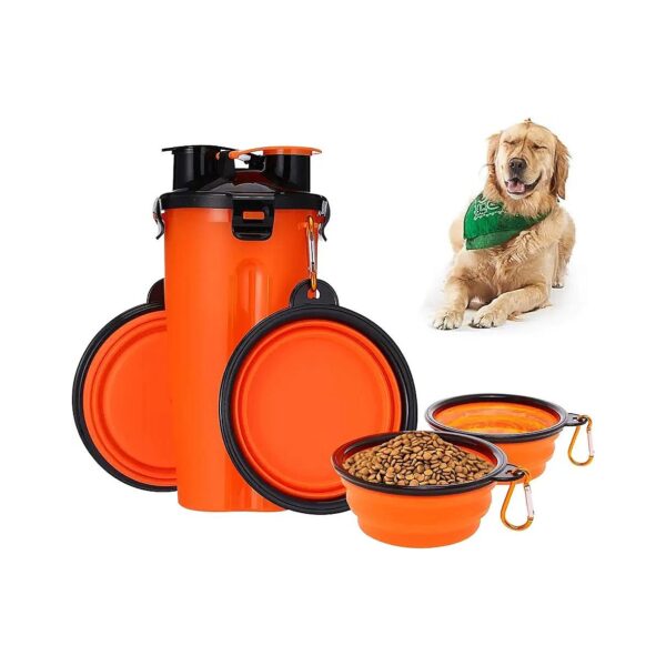 Portable Pet Food and Water Bottle with Collapsible Bowls for Hiking and Traveling