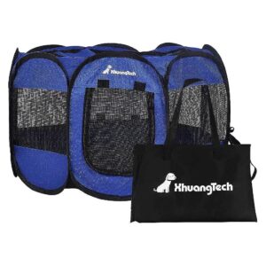 Portable Pet Playpen with Foldable Design Navy Blue and Mesh Shade Cover