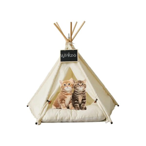 Portable Pet Teepee Tent and Houses for Small Dogs and Cats with Canvas and Pine Wood