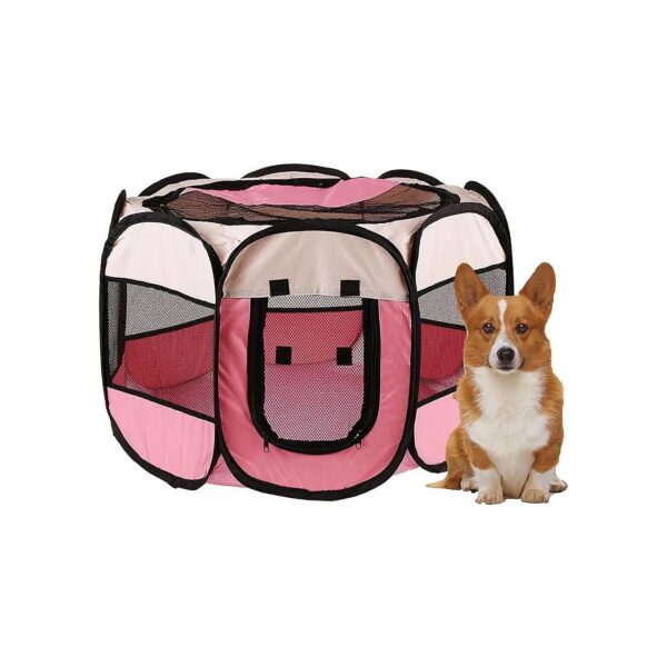 Portable Pink Foldable Pet Playpen for Dogs and Cats Indoor and Outdoor Use