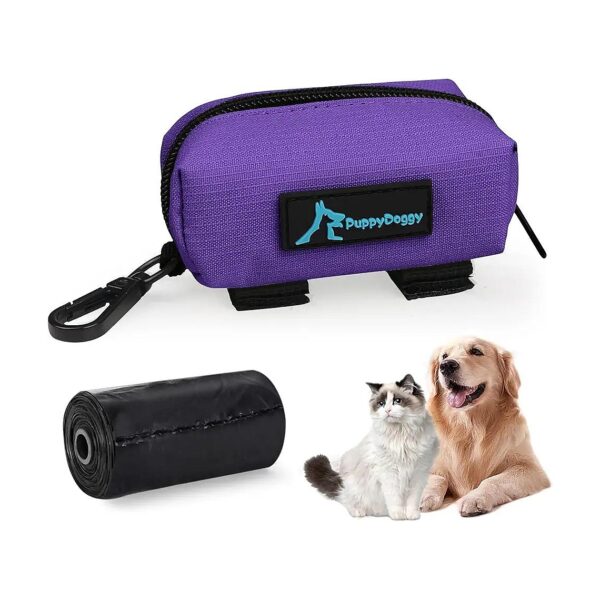 Portable Poop Bag Dispenser for Dog Leashes and Bike Rides Purple Nylon