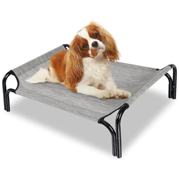 Portable Small Dog Bed Elevated Grey Cooling Pet Cot for Indoor Outdoor