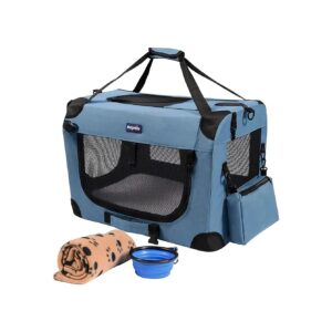 Portable Soft Warm Dog Crate for Large Cats and Small Dogs with Foldable Travel Bowls