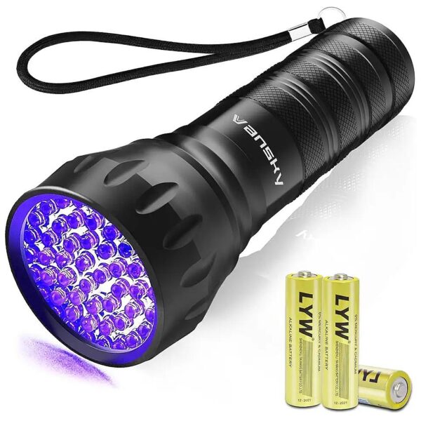 Portable UV Flashlight for Stain Detection, Pet Care, and Travel, Includes 3 Batteries