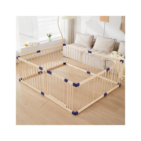 Portable Wooden Playpen for Kids with Door and Stable Base for Roomy Play