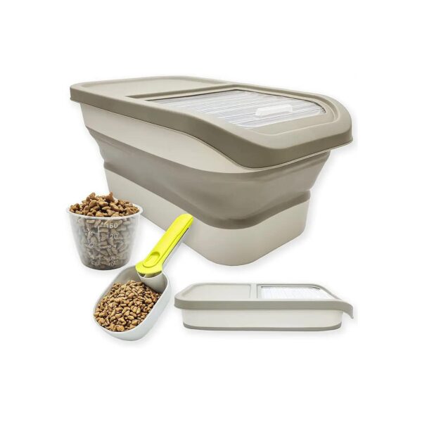 Portable and Collapsible Dog Food Container with Lids and Measuring Cup