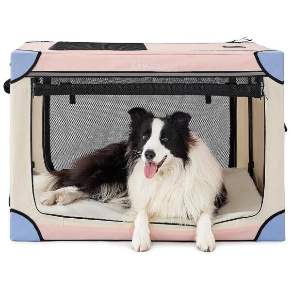 Portable and Comfortable Dog Crate for Large Breeds with Soft Plush Mat