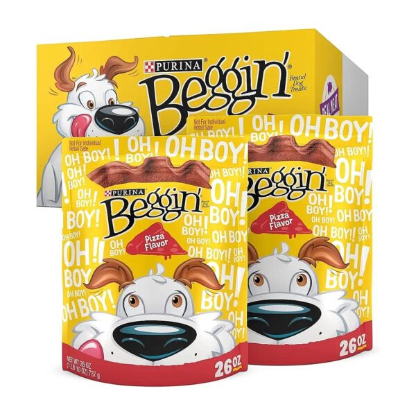 Pouches of Soft Chewy Dog Treats with Real Bacon and Pizza