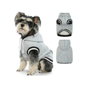 Practical Grey Dog Fleece Sweatshirt with Hood and Pocket for Small to Large Breeds