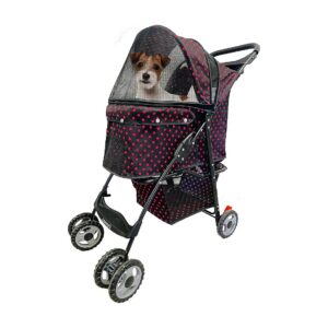 Practical Pink Pet Stroller for Small Medium Dogs Cats with Storage Basket and EVA Wheels