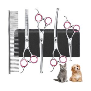 Premium 6-in-1 Cat Grooming Scissors Kit with Stainless Steel Blades and Ergonomic Handle