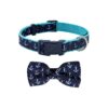 Premium Adjustable Bowtie Dog Collar for Medium Dogs with Anchor Pattern