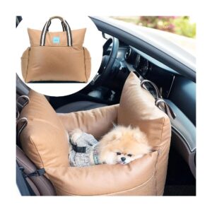 Premium Adjustable Dog Car Seat with Storage Pockets for Small Pets Mocha