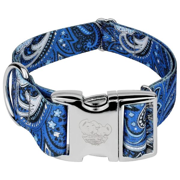 Premium Adjustable Dog Collar with Heavy-Duty Construction and Blue Paisley Print