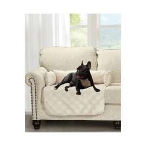 Premium Beige Silky Velvet Pet Sofa Bed with Slip Resistant and Waterproof Protector