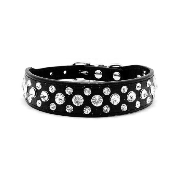 Premium Black PU Leather Dog Collar with Crystal Diamond Accents for Modern Pets