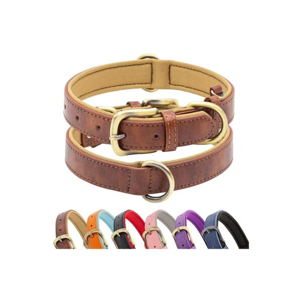 Premium Brown Leather Dog Collar with Breathable Waterproof Design and Soft Padded Inner