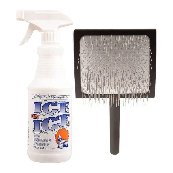 Premium Detangling and Finishing Spray with Large Slicker Brush for Smooth Coat