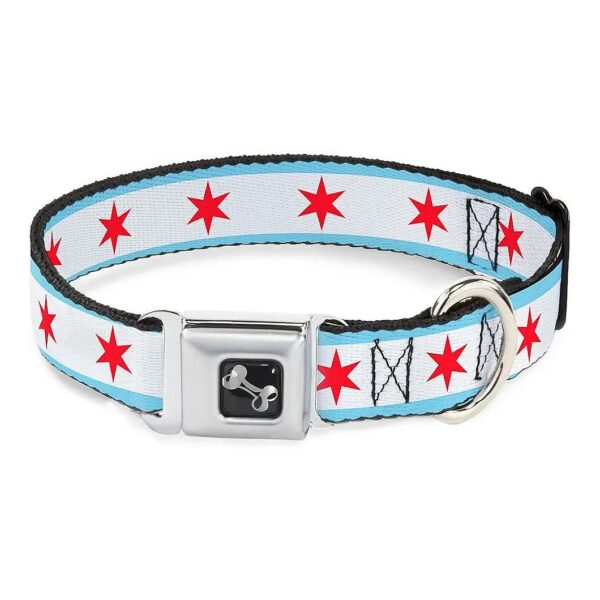 Premium Dog Collar with Beautiful Colorful Chicago Flag Print