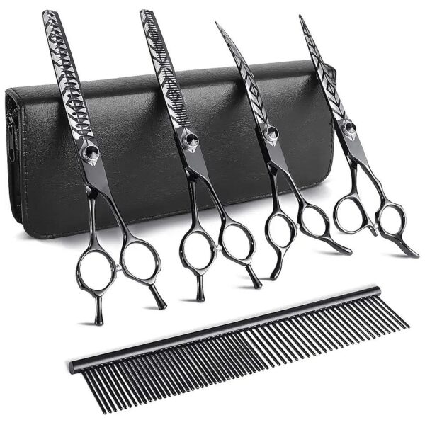 Premium Dog Grooming Scissors Set with 7-Inch Black Stainless Steel Straight Scissors