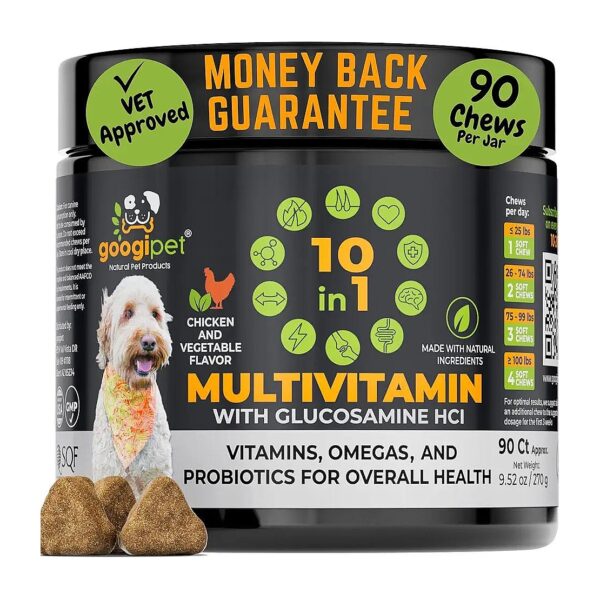 Premium Dog Supplements with Omega 3s, Probiotics, and Vitamin C for Skin and Coat Health