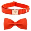 Premium Faux Leather Dog Collar with Orange Bow for Small Breed Dogs