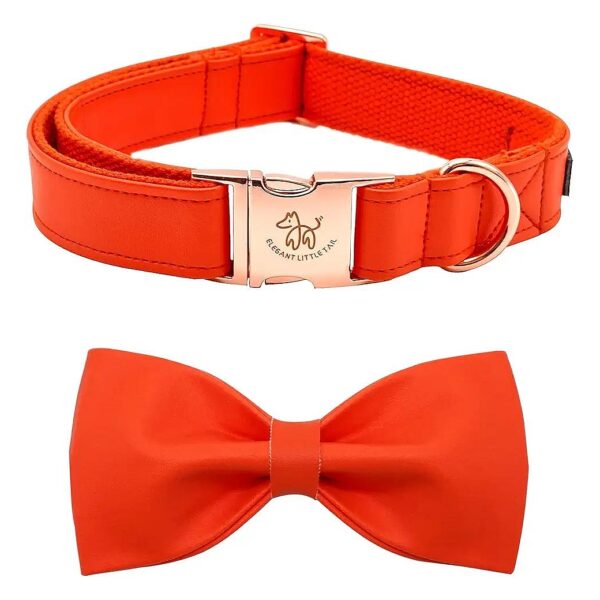 Premium Faux Leather Dog Collar with Orange Bow for Small Breed Dogs