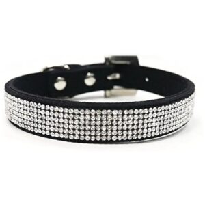 Premium Faux Suede Dog Collar with Rhinestones and Durable D Ring