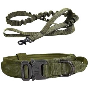 Premium-Grade Tactical Dog Collar and Leash Set for Large Medium Dogs Army Green Nylon