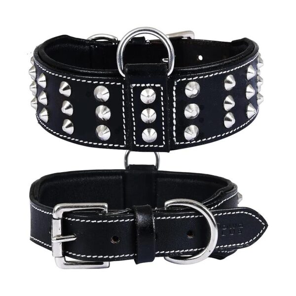 Premium Leather Dog Collar with Comfortable Cushion Padding and Rivets for Large Breeds