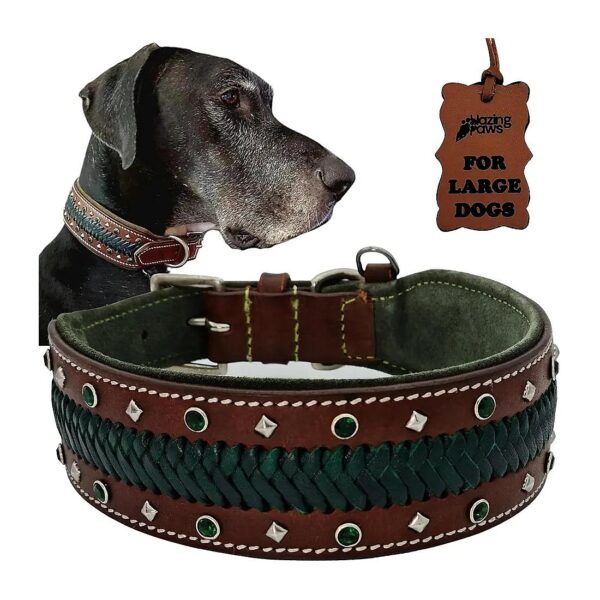 Premium Leather Dog Collar with Soft Suede Padding and Braided Design for Large Dogs