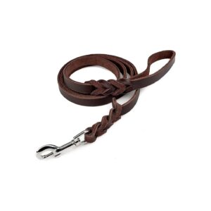 Premium Leather Dog Leash for Large Dogs with Soft Handle and Strong Metal Clip Brown