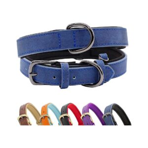 Premium Leather Soft Padded Dog Collar with Durable Metal Buckle for Small Medium Dogs