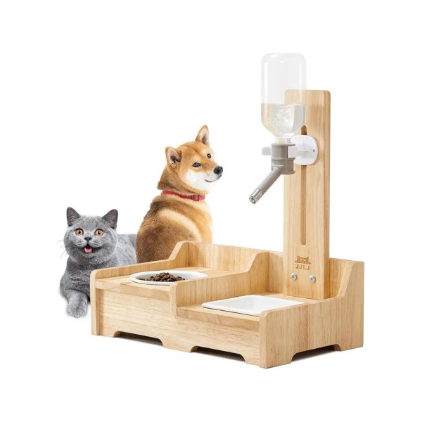 Premium Pet Food Bowls with Wooden Stand for Cats and Small Dogs