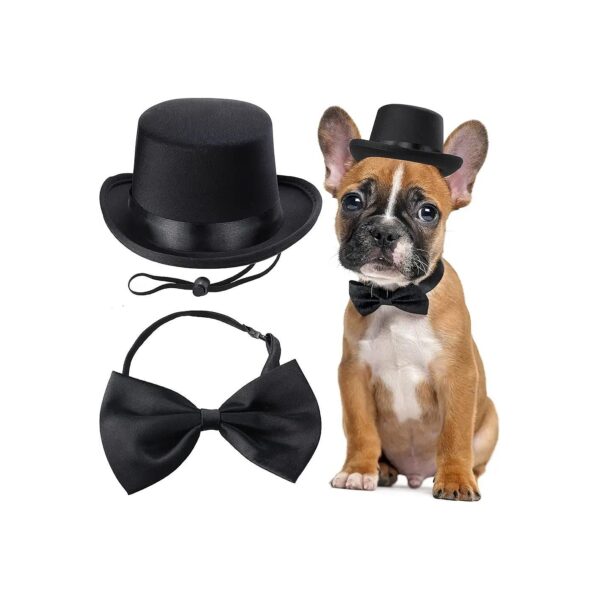 Premium Pet Formal Accessories Set, Pet Top Hat and Bow Tie in Black for Dogs and Cats