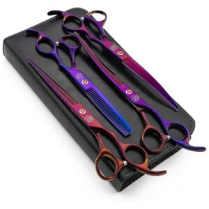 Premium Purple Dog Grooming Scissors Set 4-Piece with Curved and Straight Blades