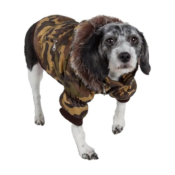 Premium Quality Dog Winter Coat with Realistic Faux Fur Hood for Small Breeds