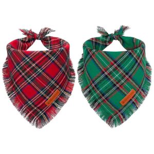 Premium Quality Plaid Dog Bandanas with Tassels for Large Dogs Christmas Gift